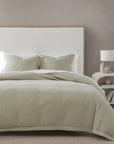 Stonewashed Cotton Waffle Weave - King Duvet Cover Set Set of 3 - Light Tan