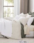 100% French Flax Linen - Queen Railroad Stripe Duvet Cover Set (Set of 3) - Natural