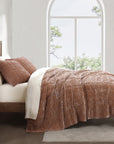 Stella - King Faux Silk Velvet Double Box Stitch Quilt Set Set of 3 - Dusty Rose