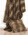 Wolf Fur - Faux Wolf Fur Oversized Throw Blanket - Brown
