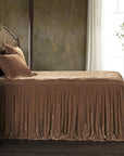 Stella - Queen Faux Silk Velvet Bedspread Set Set of 3 - Dusty Rose