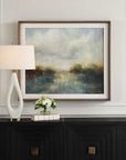 Blue Reverie - Framed Abstract Lake Print - Light Brown