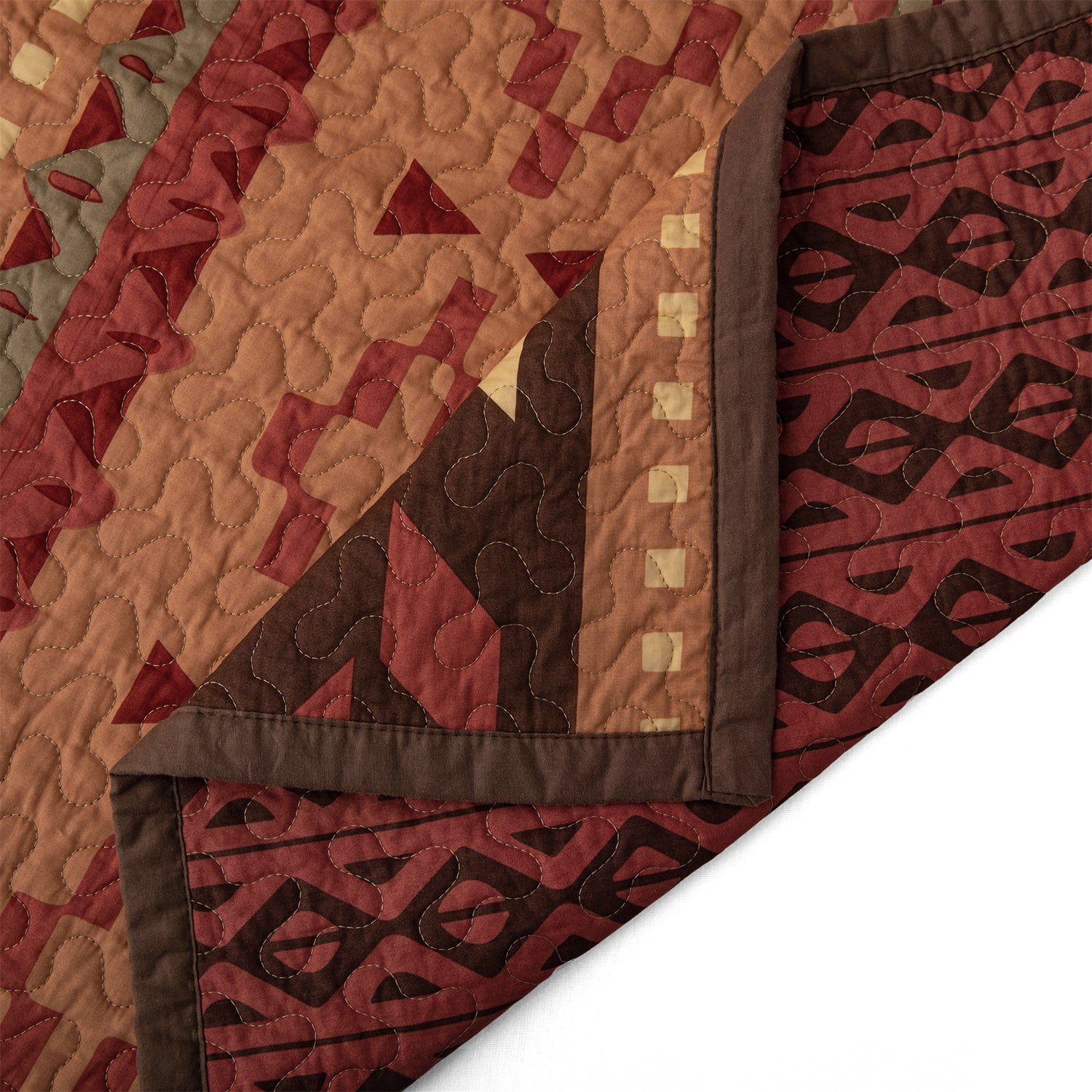 Broken Arrow - Twin Reversible Quilt Set (Set of 2) - Red / Tan / Brown