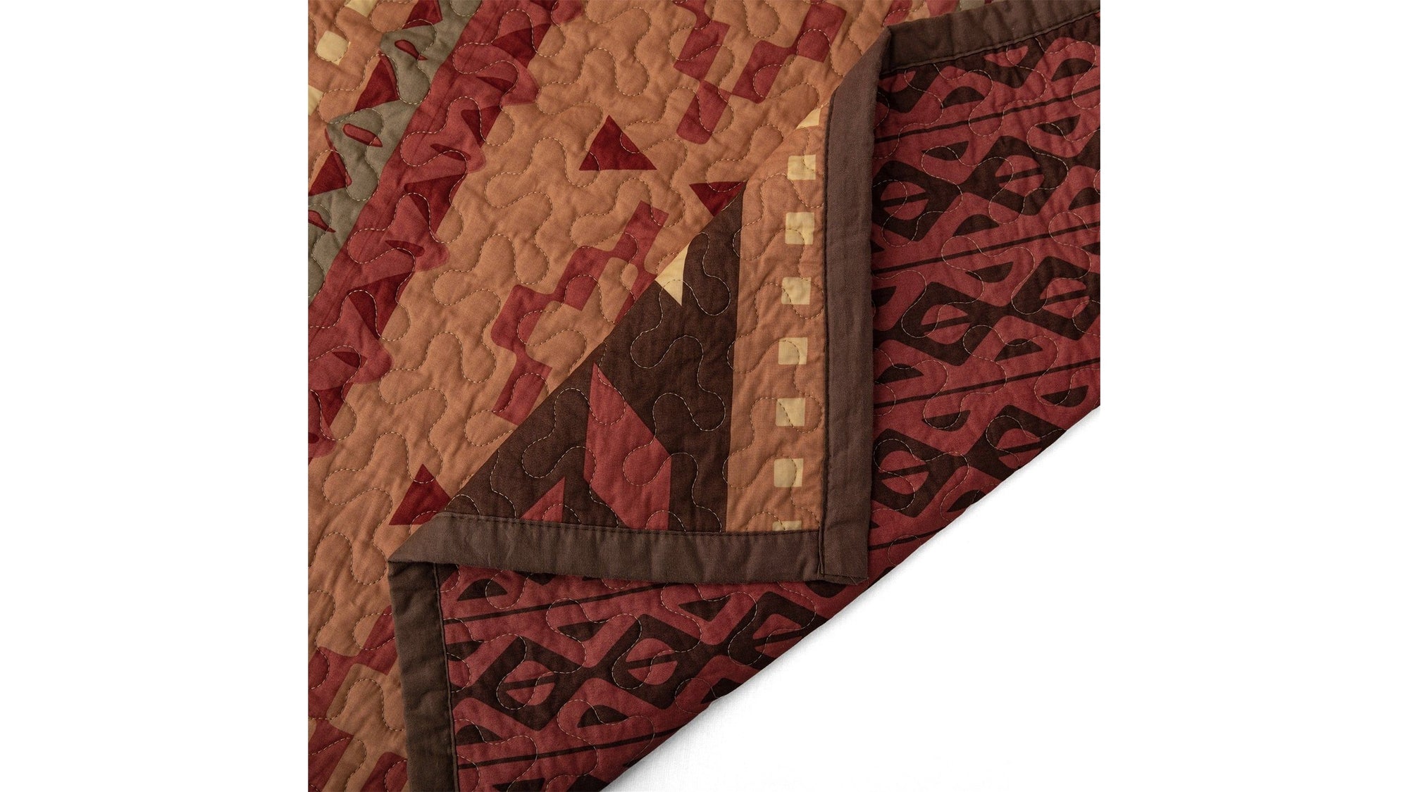 Broken Arrow - Twin Reversible Quilt Set Set of 2 - Red / Tan / Brown