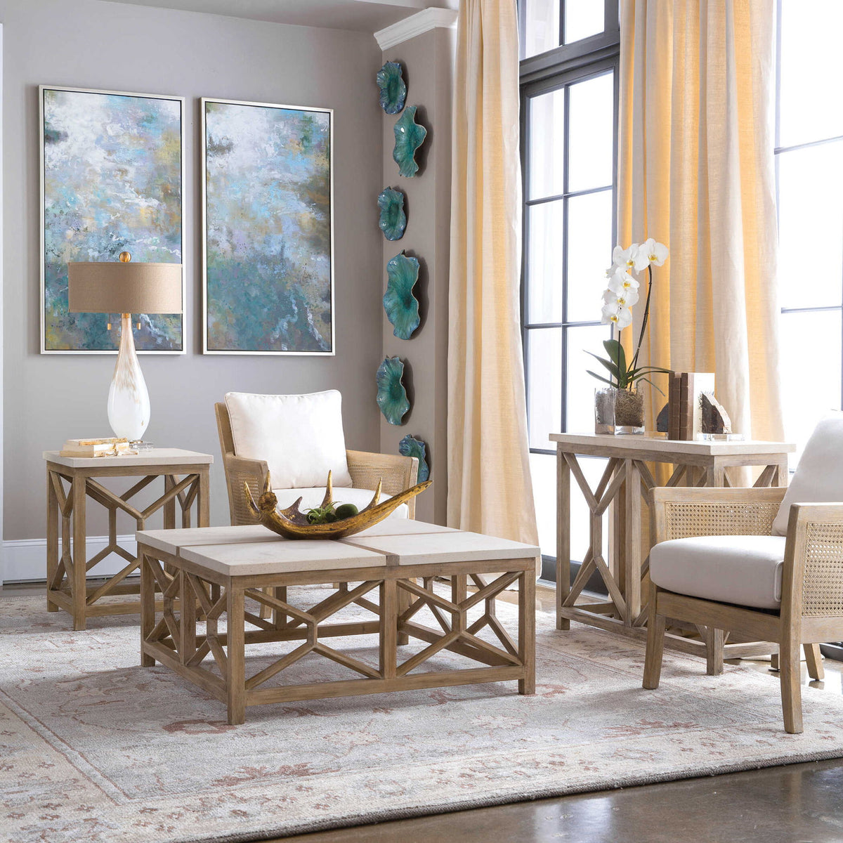 Catali - Stone End Table - White &amp; Light Brown