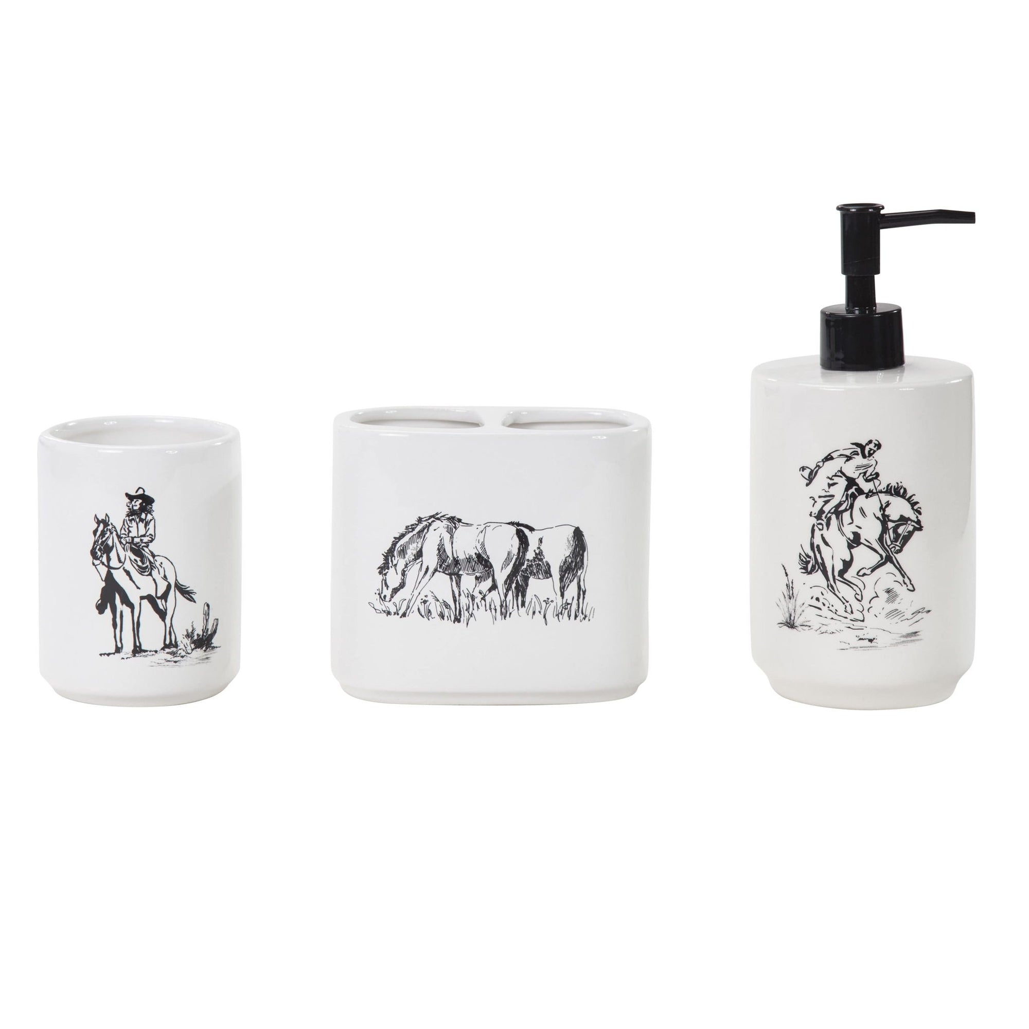 Ranch Life - Countertop Bathroom Set (Set of 3), 4 Per Carton - White / Black