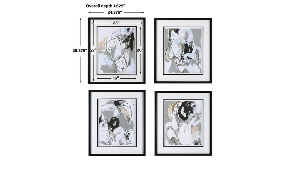 Tangled Threads - Abstract Framed Prints (Set of 4) - Silver