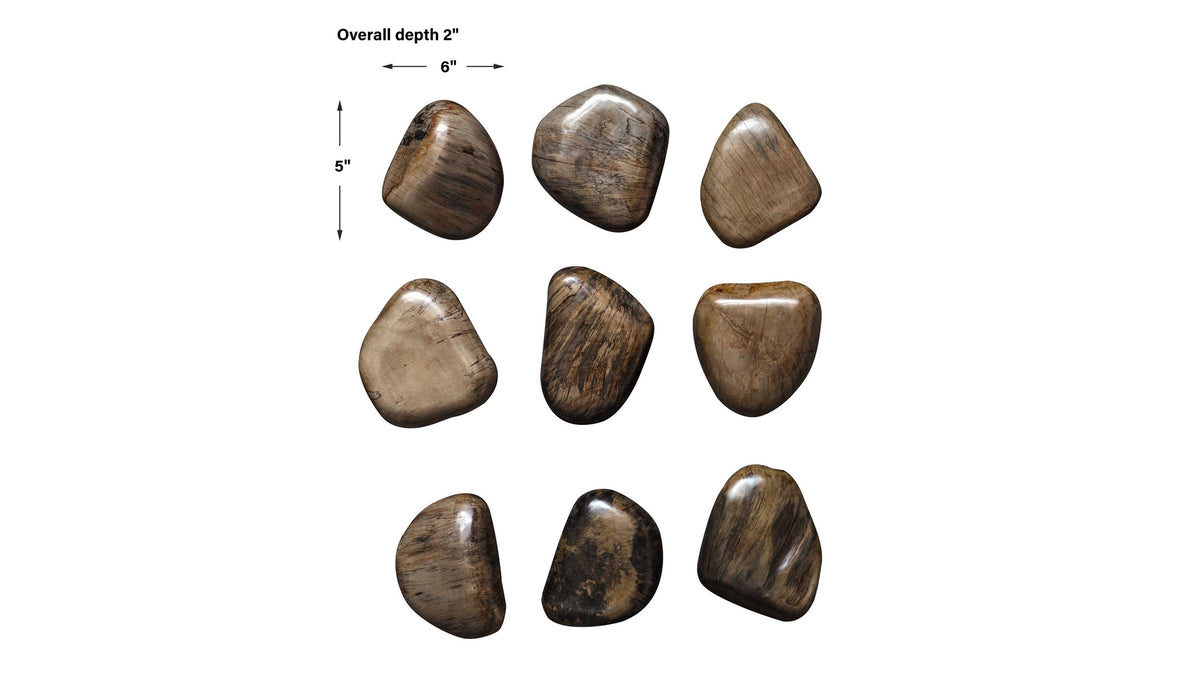 Pebbles - Walnut Wood Wall Décor Set of 9 - Dark Brown