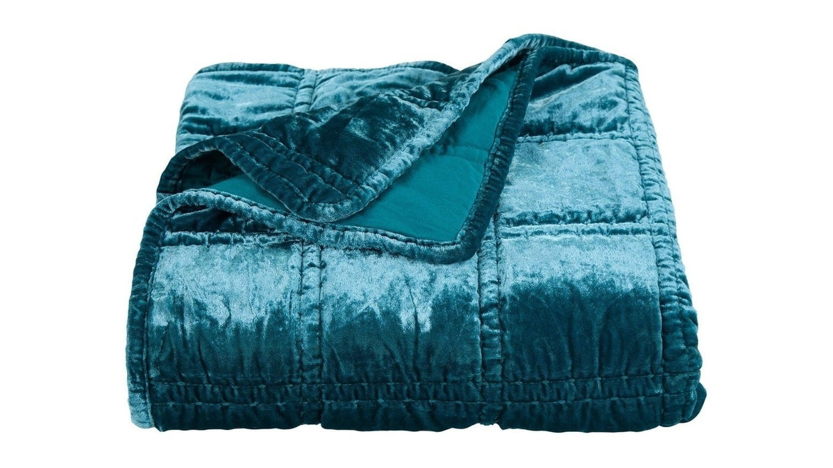 Stella - Faux Silk Velvet Double Box Stitch Throw - Teal