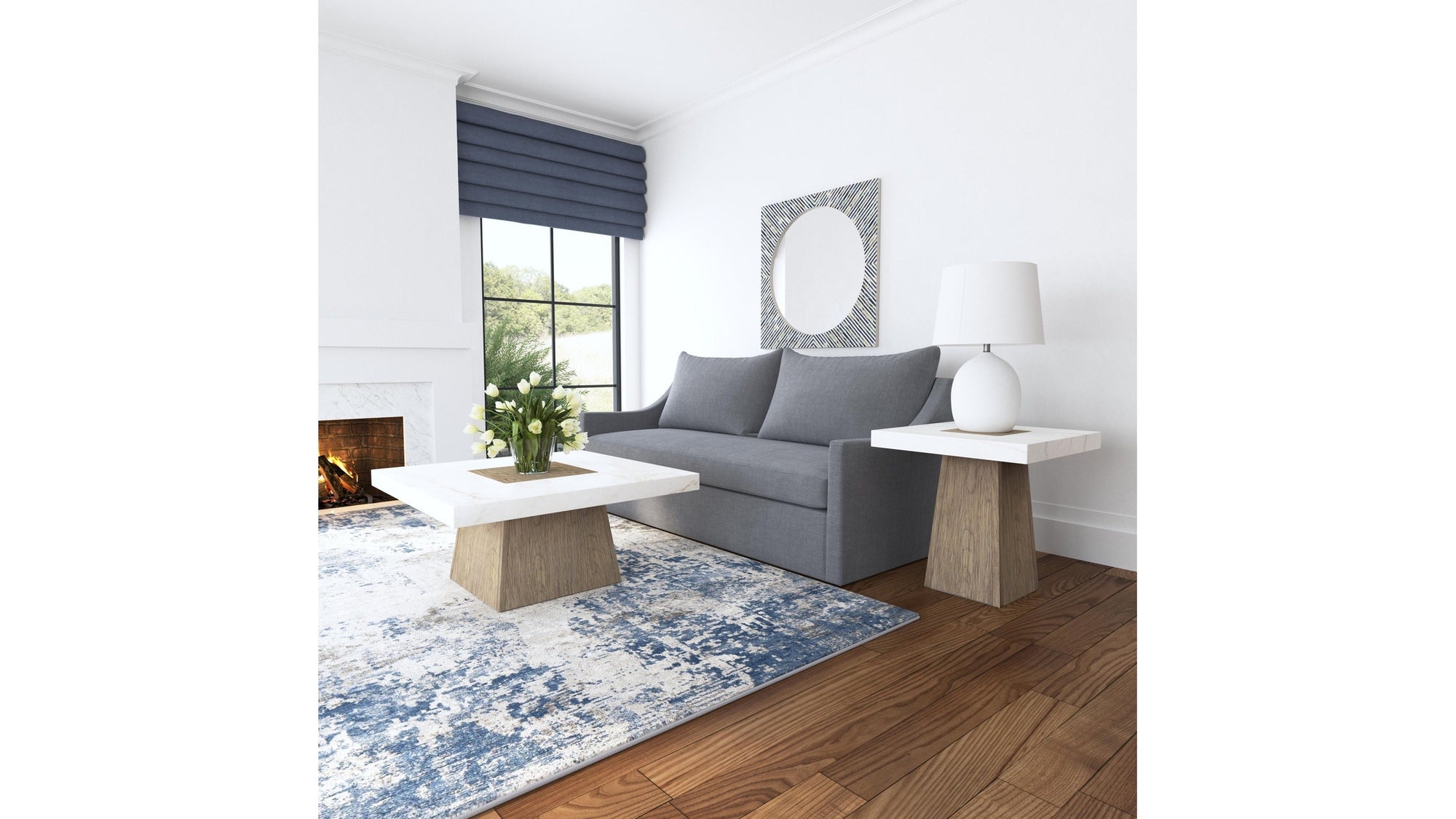 Sunburst - Bone Wall Mirror - Light Blue