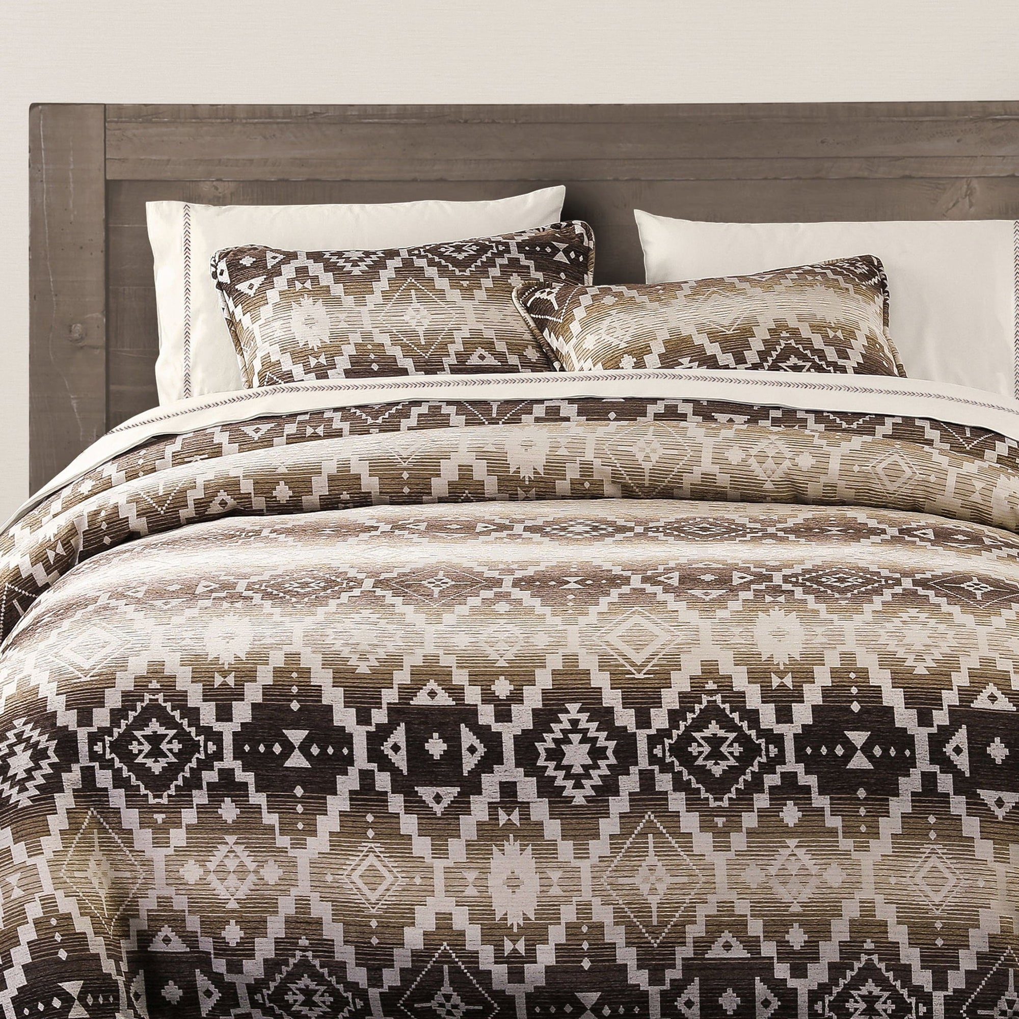 Chalet - King Aztec Duvet Cover Set (Set of 3) - White / Brown