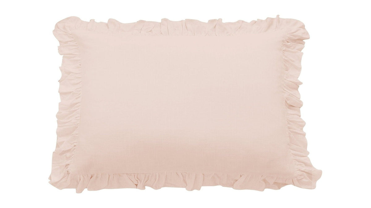 Lily - Washed Linen Ruffled Dutch Euro Pillow - Blush