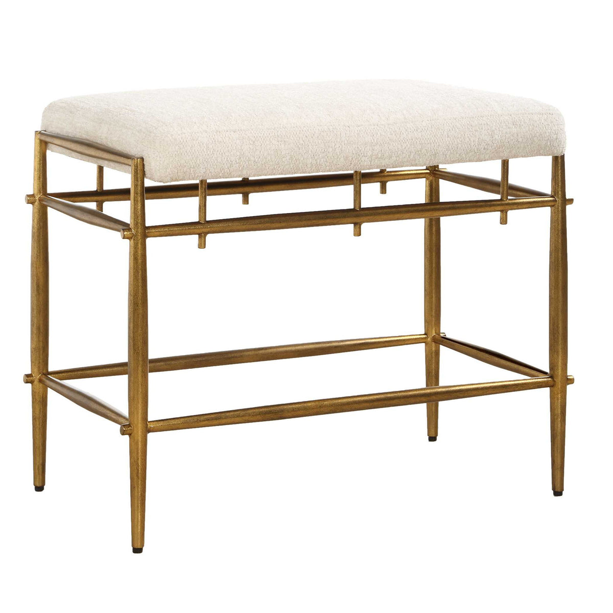 Karleen - Plush Small Brass Bench - White