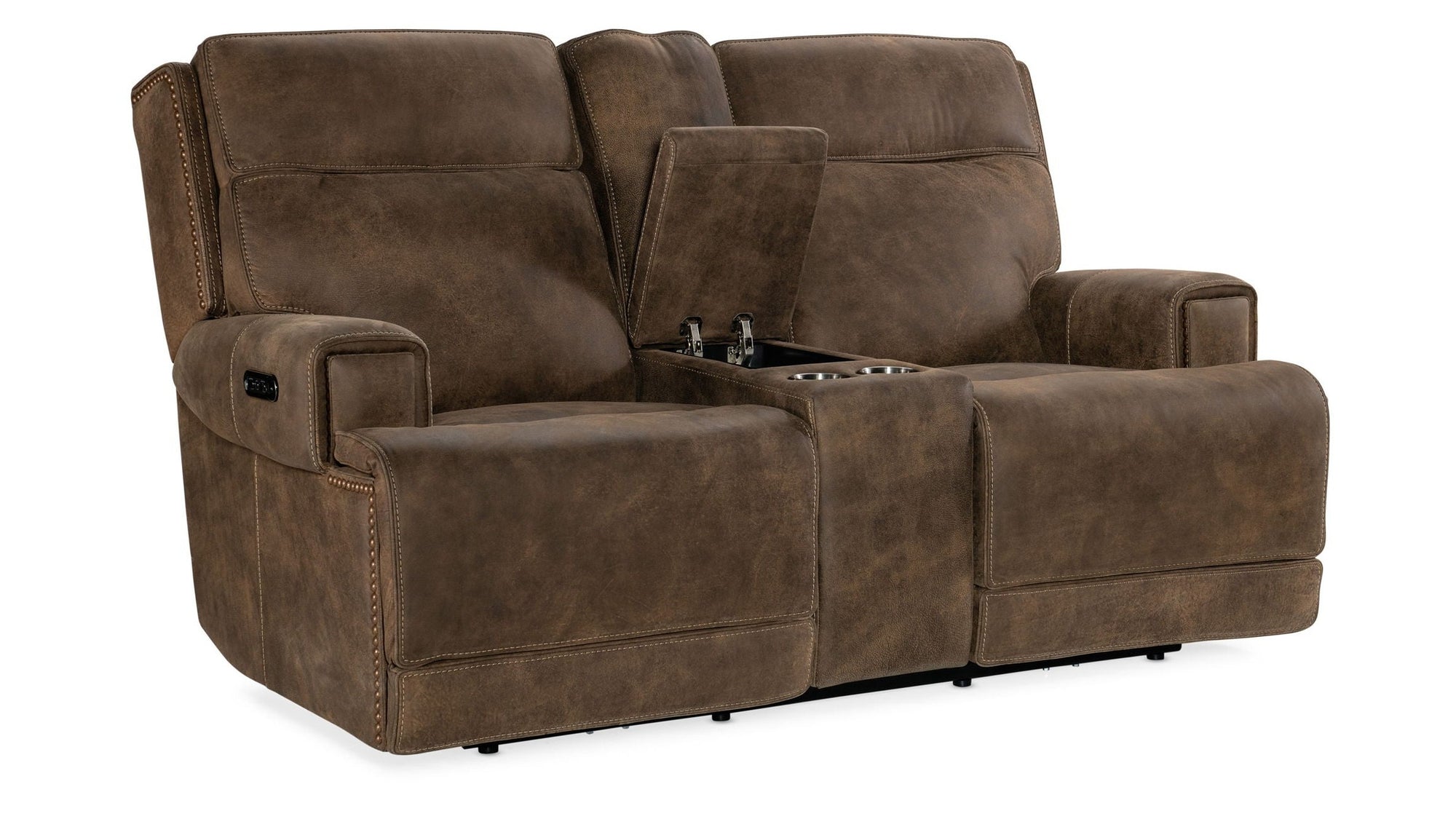 MS - Wheeler Power Console Loveseat With Power Headrest - Dark Brown