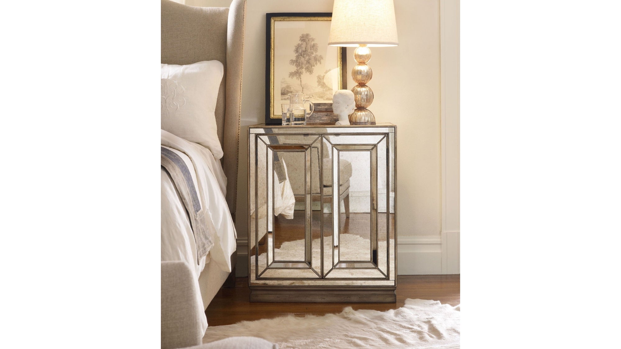 Sanctuary - 2-Door Mirrored Nightstand - Visage