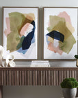 Abstract Afternoon - Framed Canvases (Set of 2) - Blue / Green / Pink / White / Woodtone / Yellow