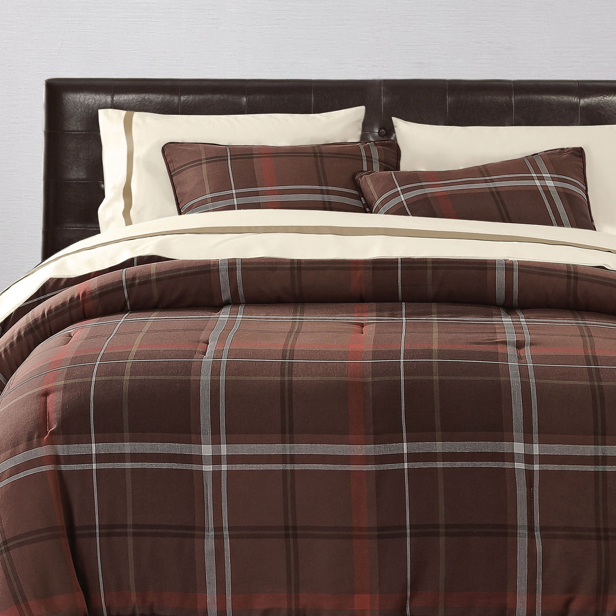Jackson - Queen Plaid Duvet Cover Set (Set of 3) - Brown / Red