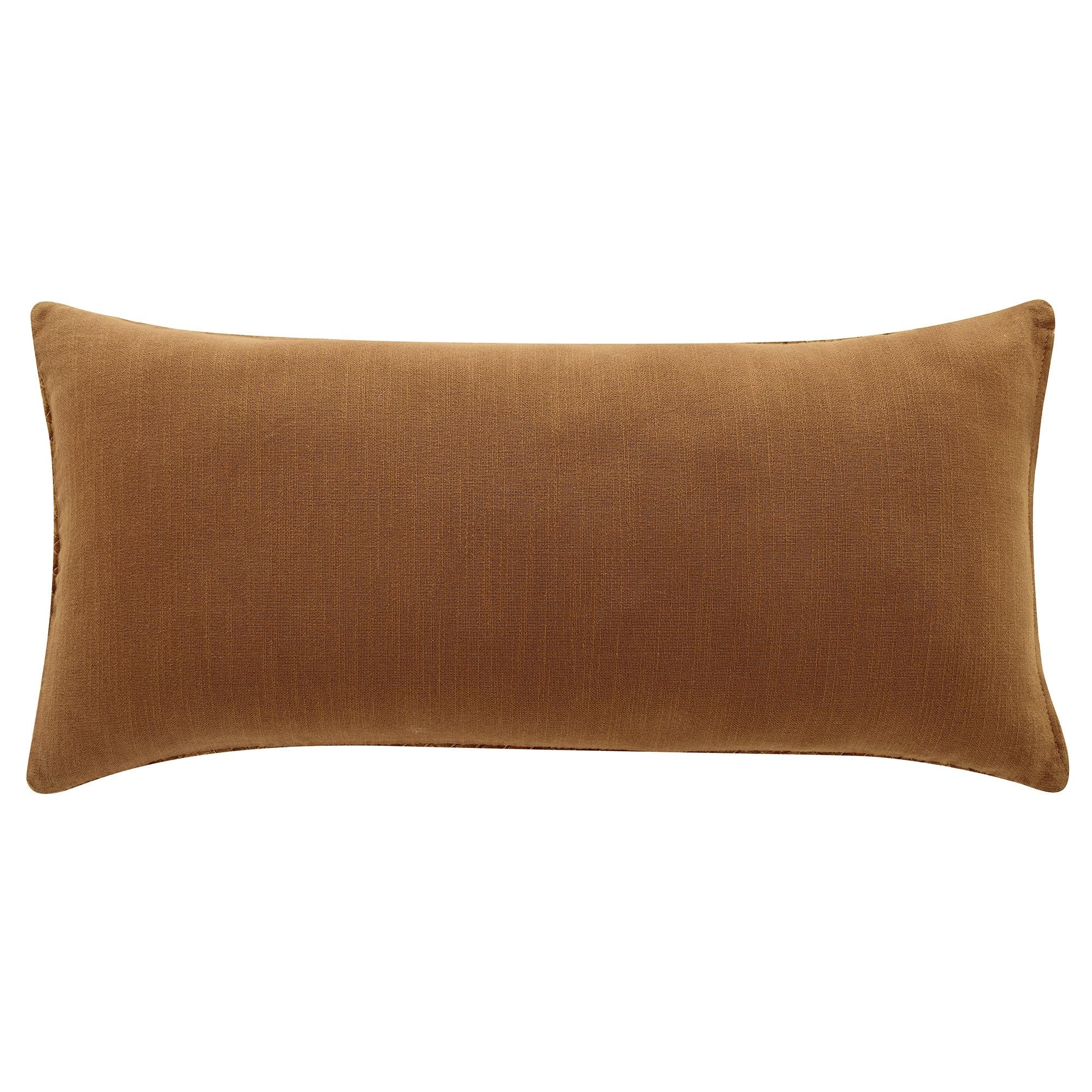 Genuine Leather - Woven Suede &amp; Basket Weave Long Lumbar Pillow - Brown