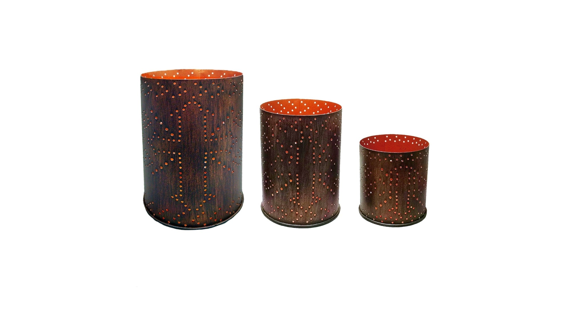 Saguaro Cactus - Cross Distressed Metal Cylinder Pillar Candle Holder Set Set of 3 , 2 Per Carton - Dark Brown