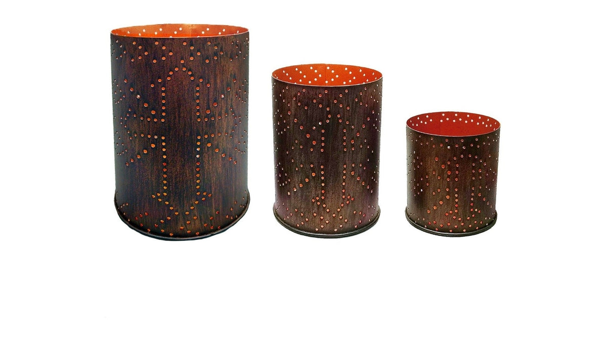 Saguaro Cactus - Cross Distressed Metal Cylinder Pillar Candle Holder Set Set of 3 , 2 Per Carton - Dark Brown