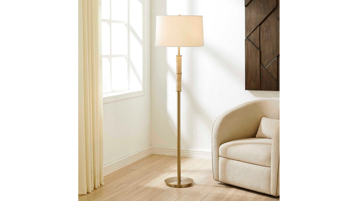 Verlaine - Travertine Floor Lamp - Brass,Gold