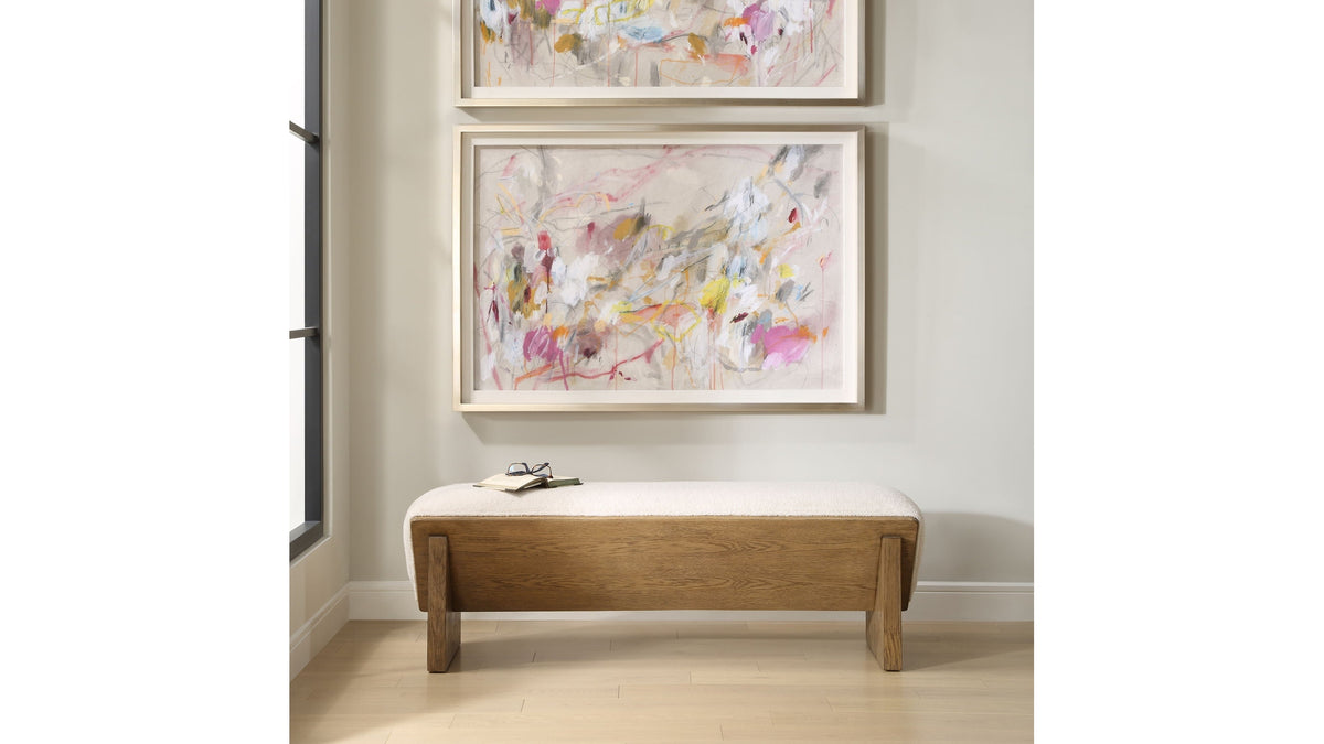 Wedged - Ivory Fabric Bench