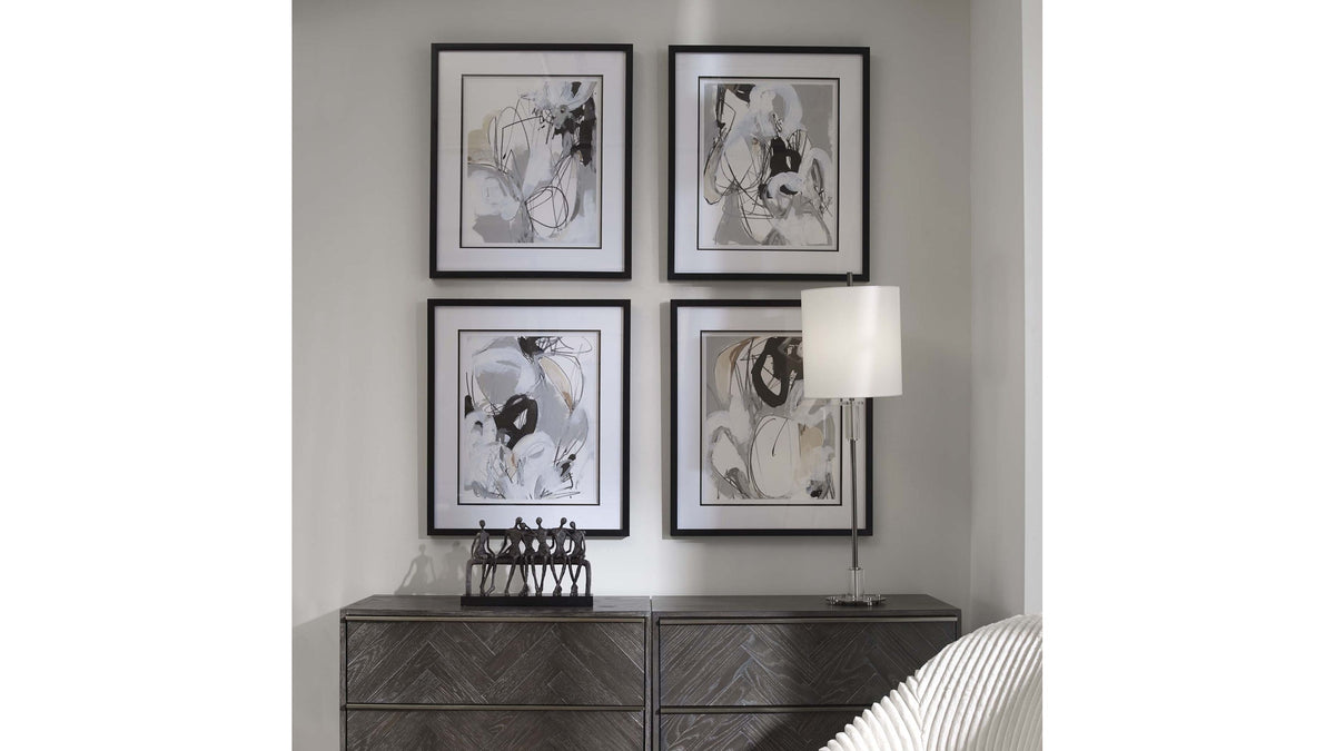 Tangled Threads - Abstract Framed Prints (Set of 4) - Silver