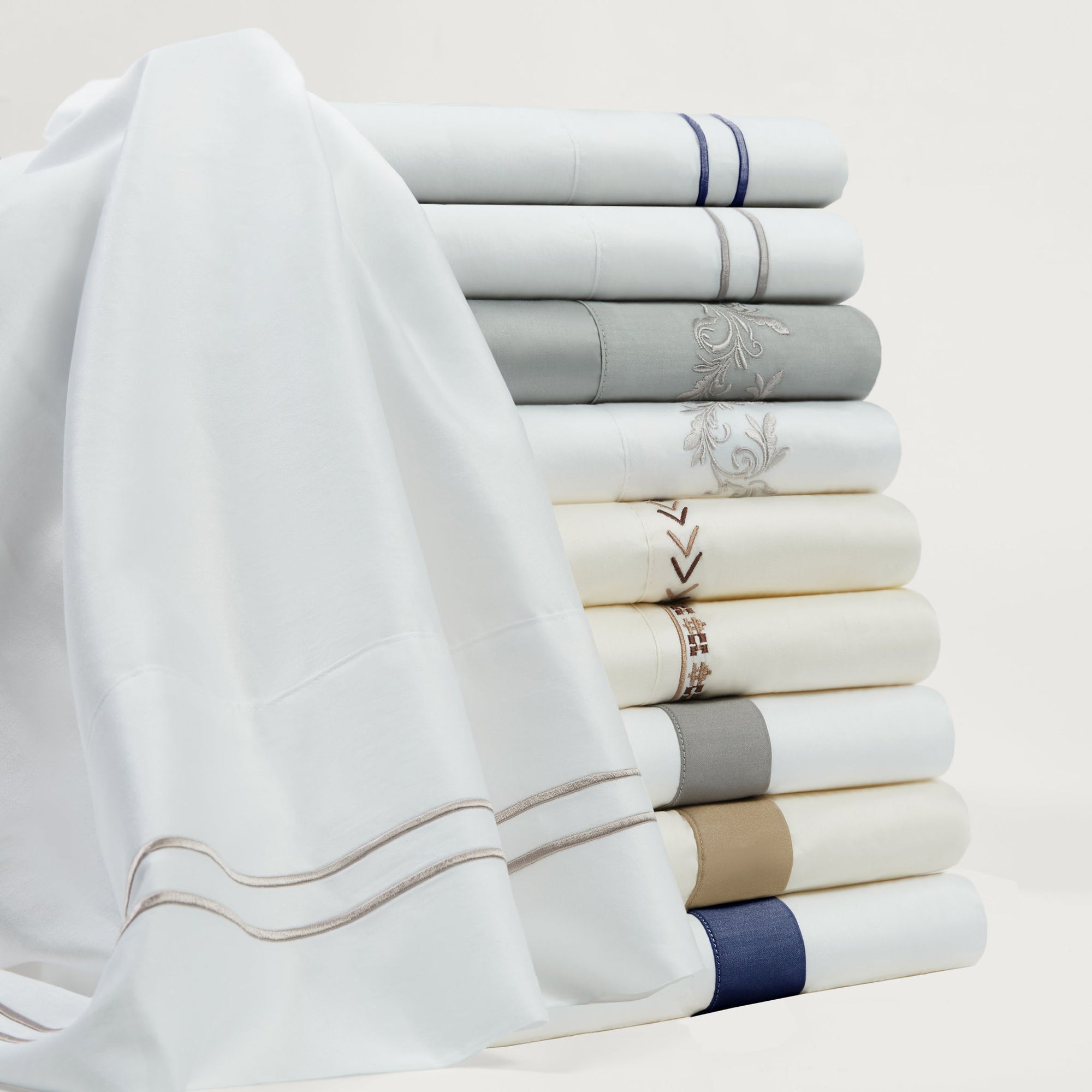Scroll Sheet - Queen 350TC Gray Scroll Embroidered Sheet Set (Set of 4) - White