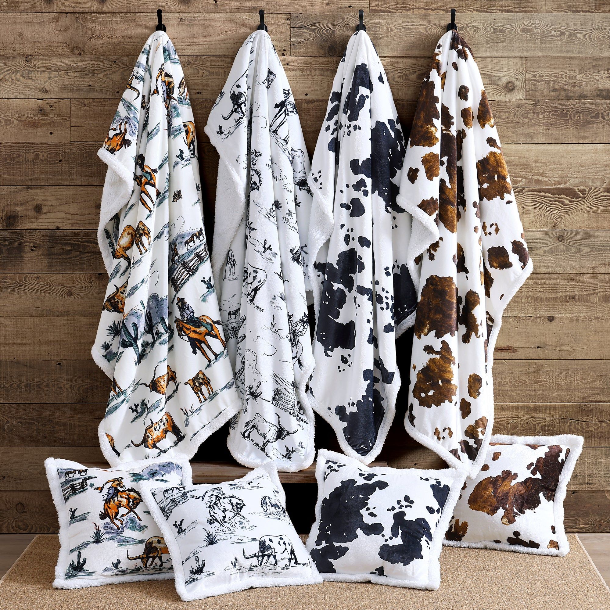 Campfire - Elsa Cowhide Campfire Sherpa Throw 6 Per Carton - Black / White
