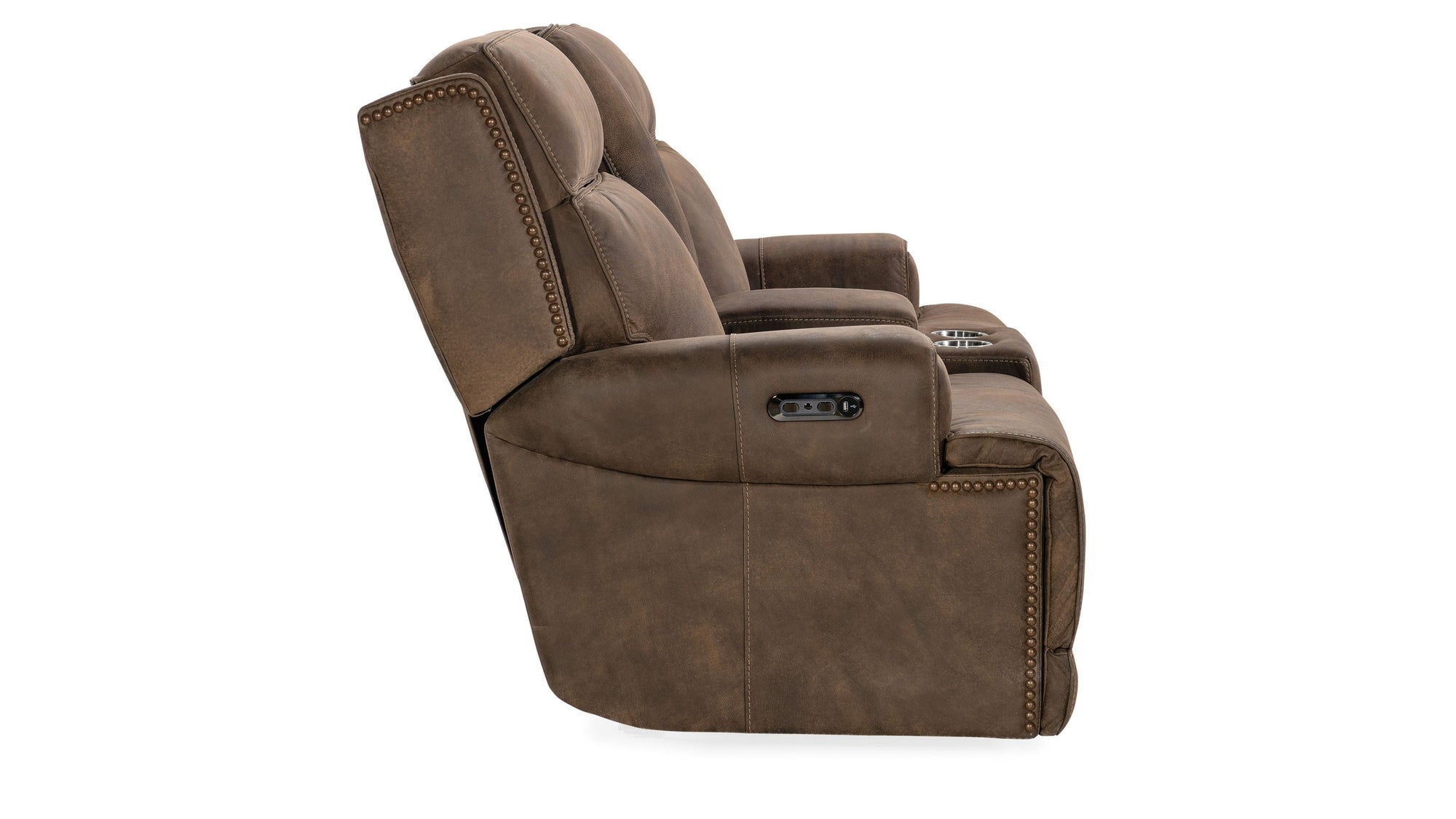 MS - Wheeler Power Console Loveseat With Power Headrest - Dark Brown