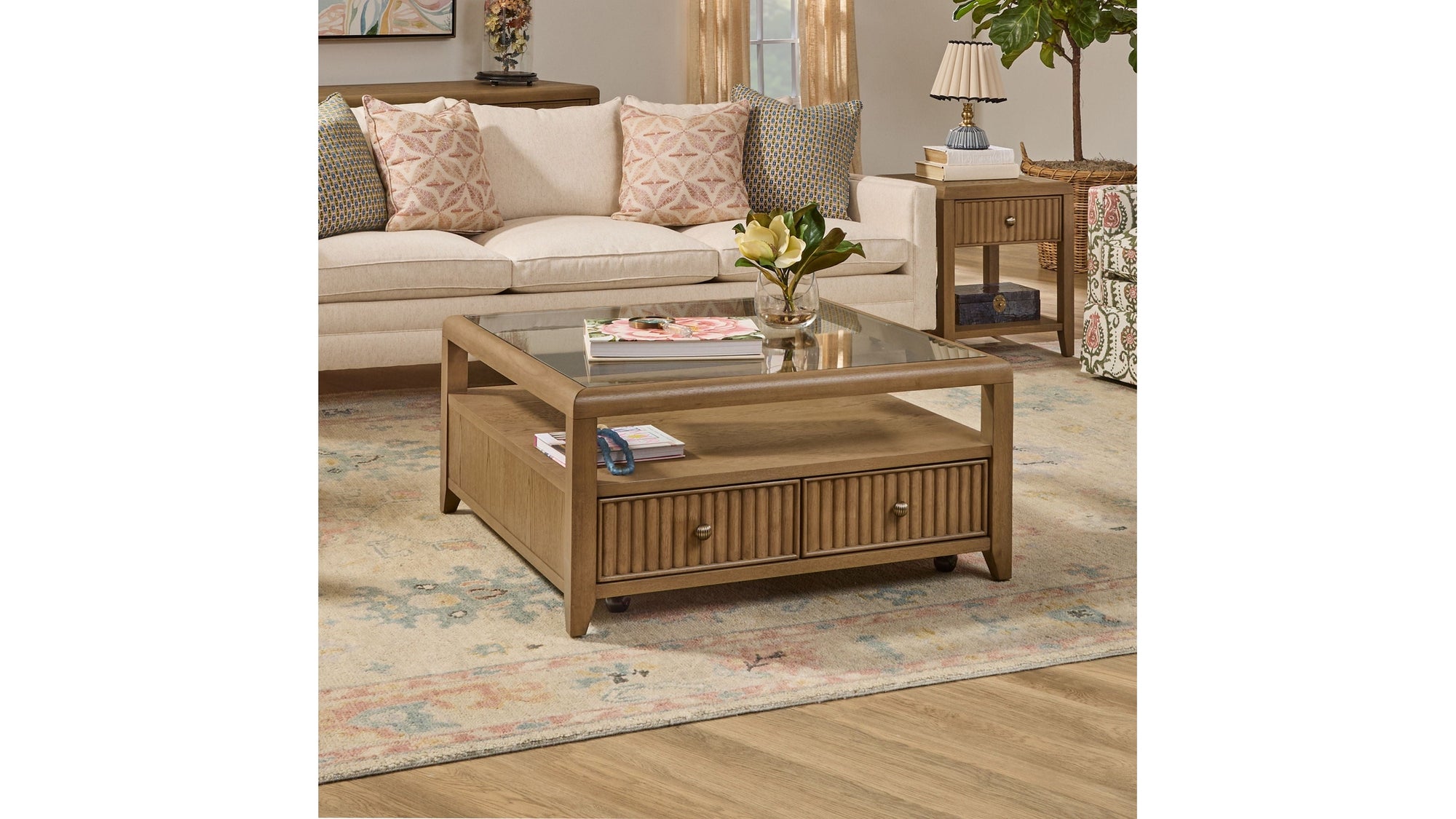 Reed - Square Coffee Table With Casters - Driftwood Oak
