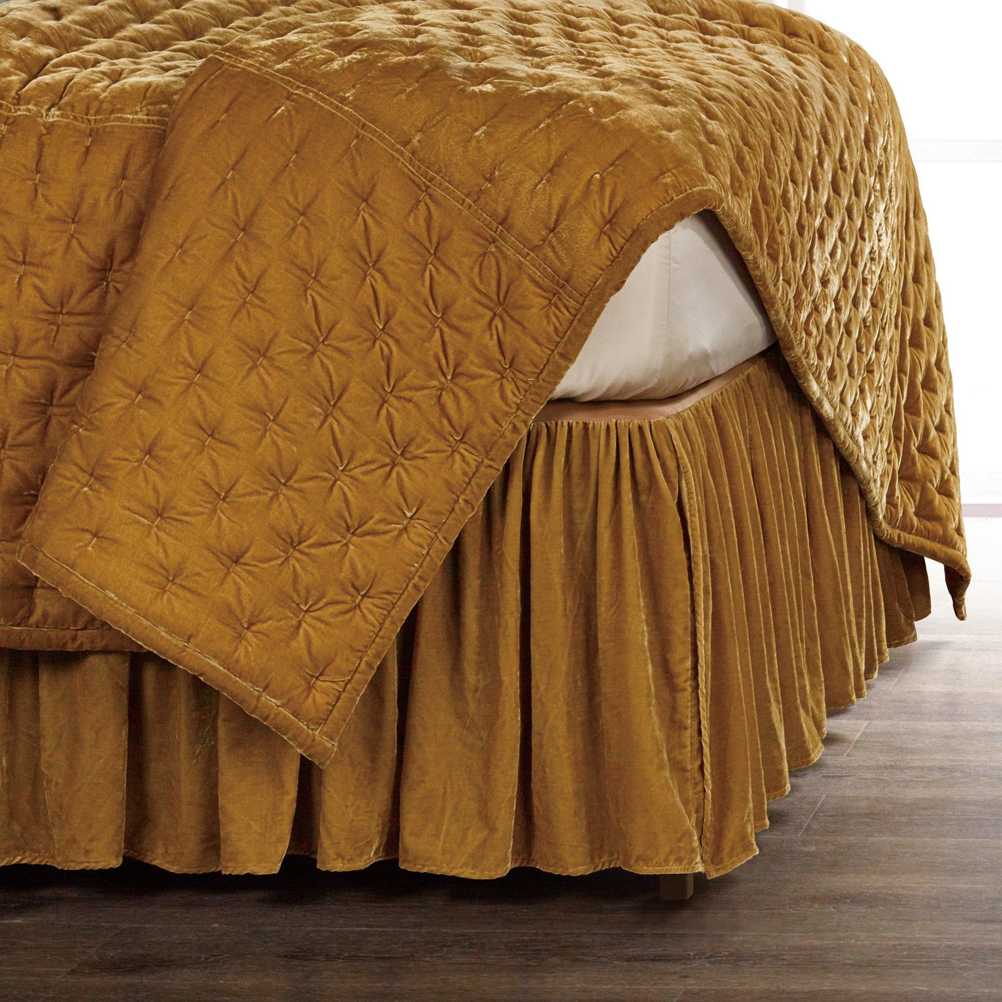 Stella - King Faux Silk Velvet Bed Skirt - Saffron