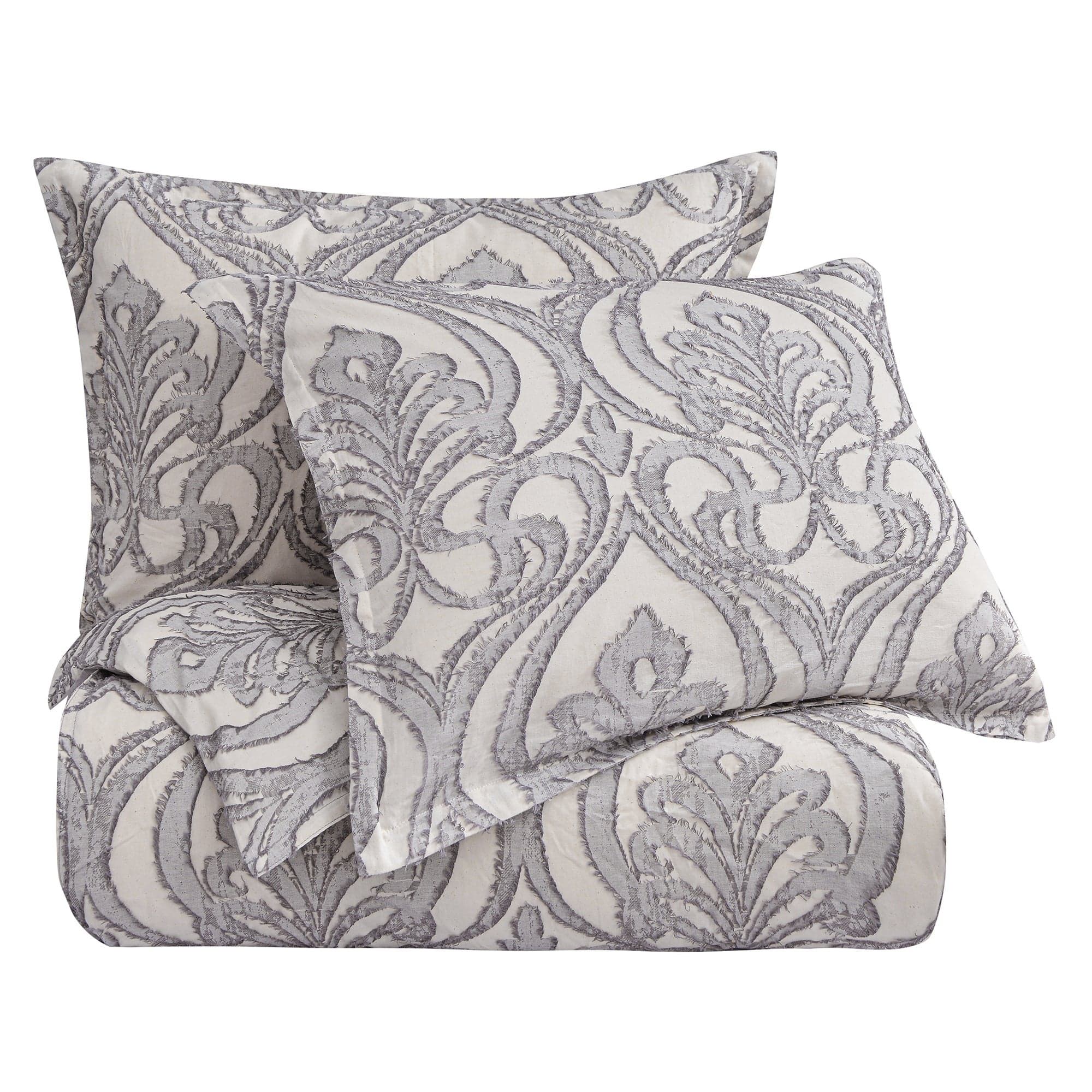 Nicole - Queen Damask Comforter Set (Set of 3) - Gray