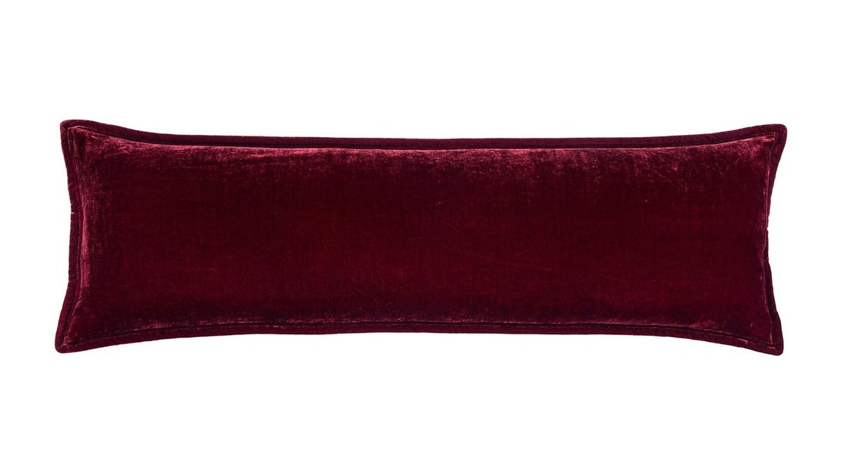 Stella - Faux Silk Velvet Long Lumbar Pillow - Garnet Red