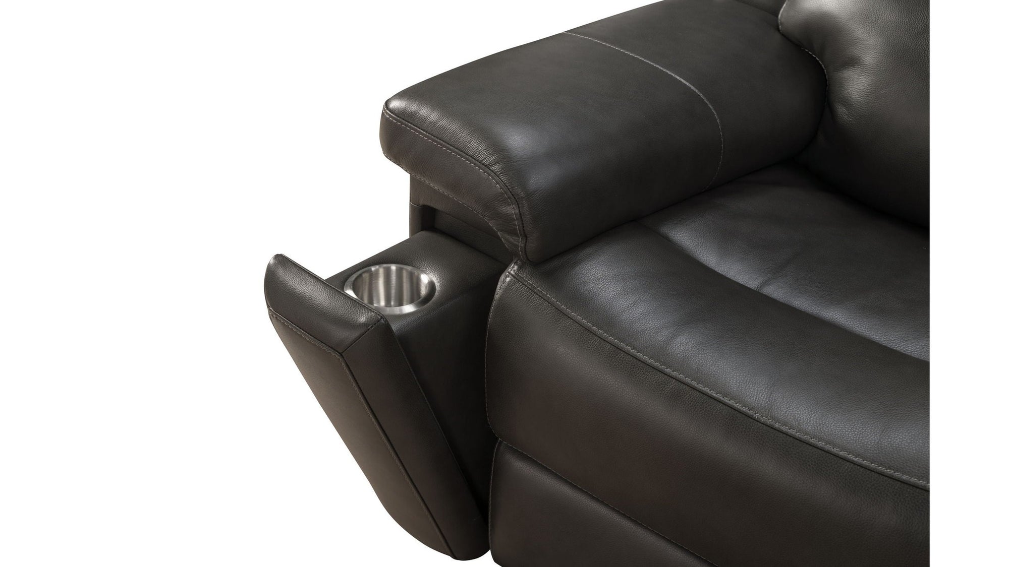 Leon - Power Sofa Recliner With Power Headrest, Power Lumbar, Heat And Massage Dropdown Table With Smart Tabletop Control - Smokey Gray