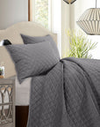 Velvet Diamond - King Quilt Set (Set of 3) - Gray