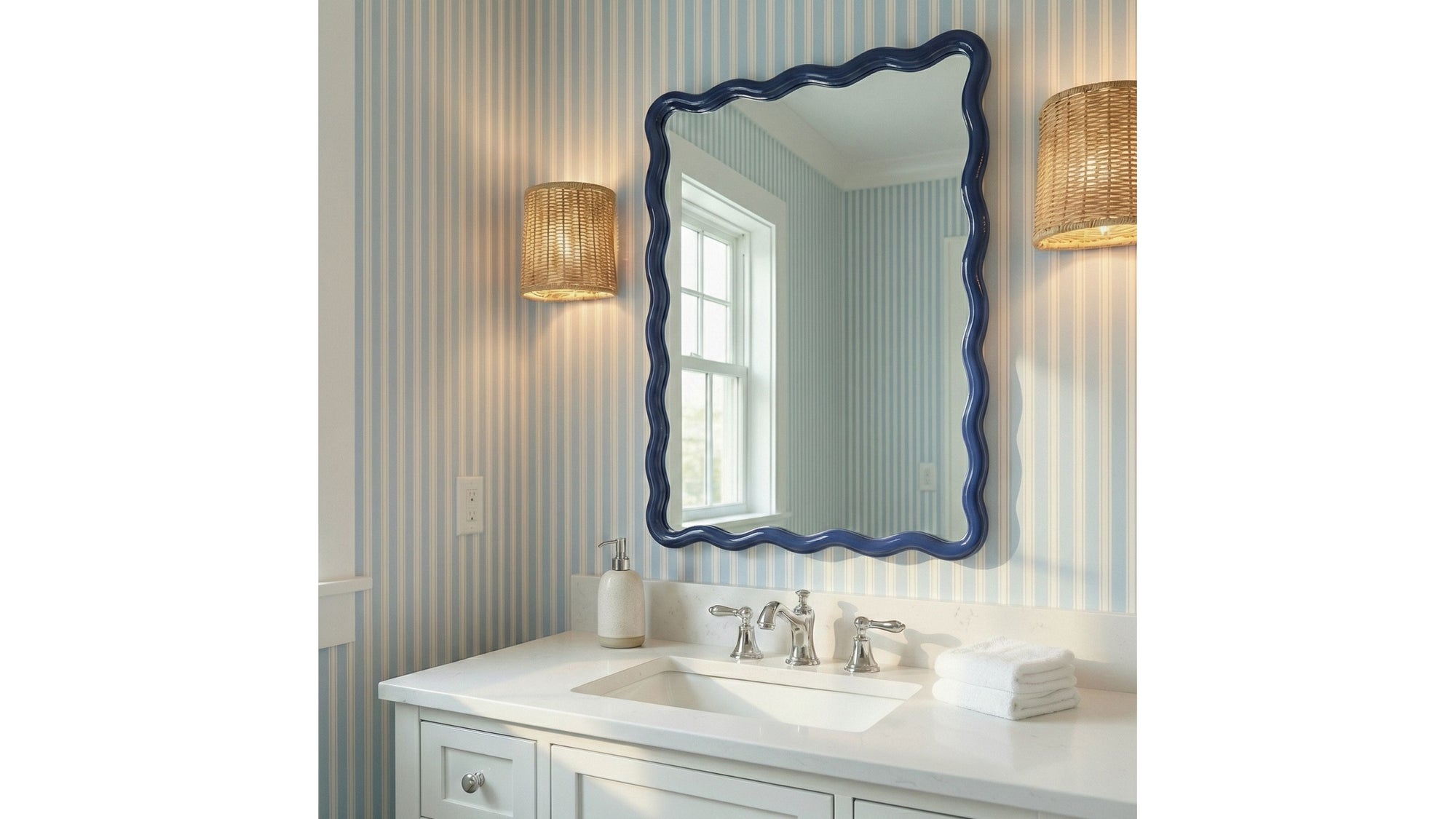Camellia - Rectangle Wall Mirror - Blue