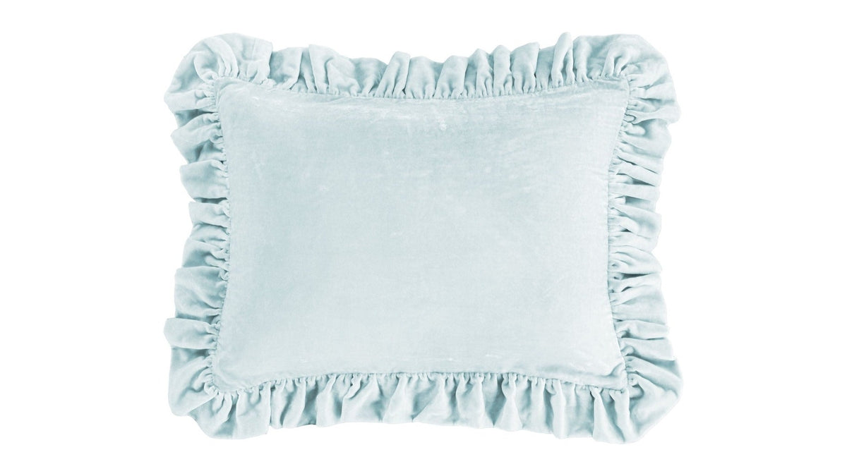 Stella - Faux Silk Velvet Ruffled Dutch Euro Pillow - Icy Blue