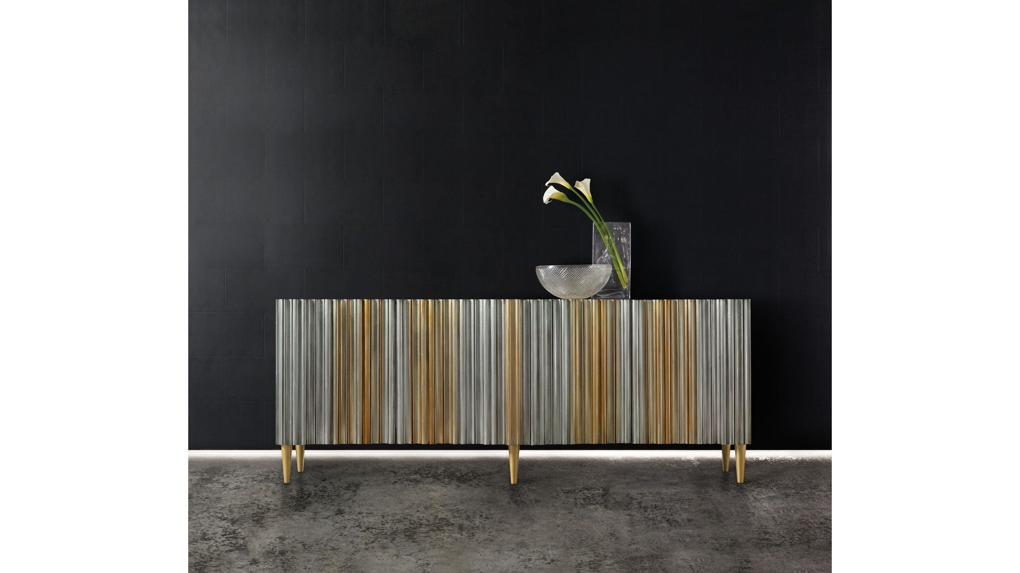 Melange - Apollo Credenza - Dark Gray / Gold