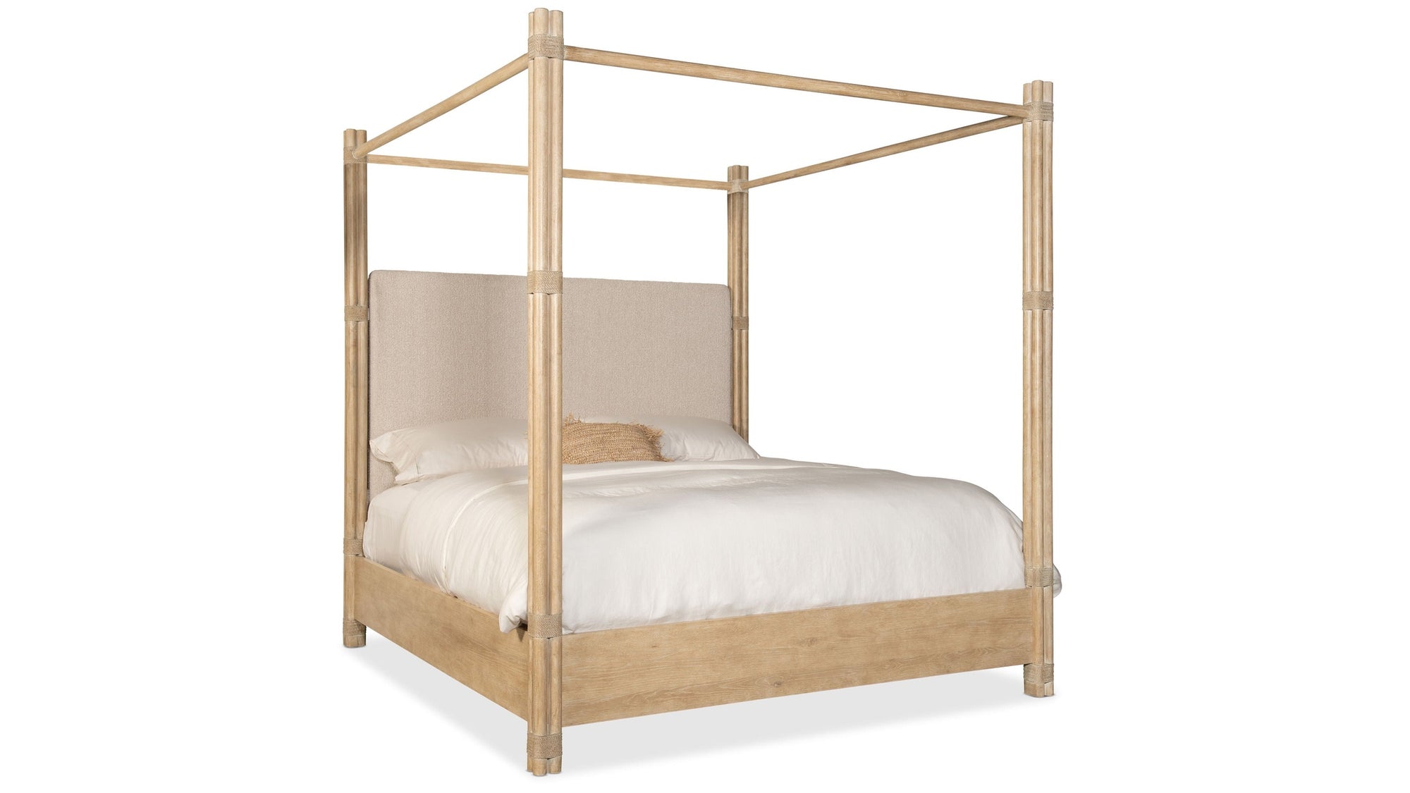 Retreat - Pole Rattan Upholstered Poster Bed With Canopy