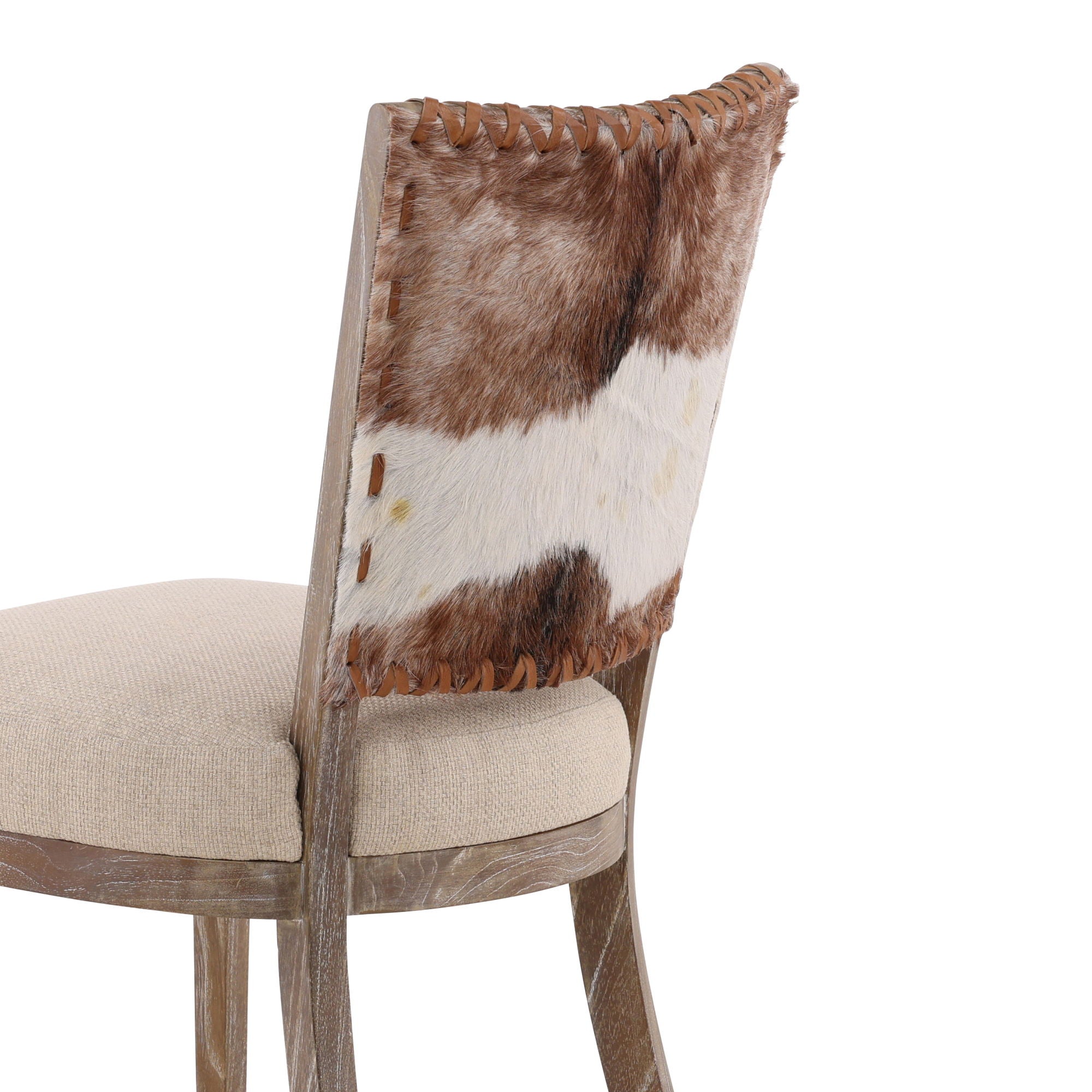 Lina - Leather and Linen Chair - Light Brown / Beige