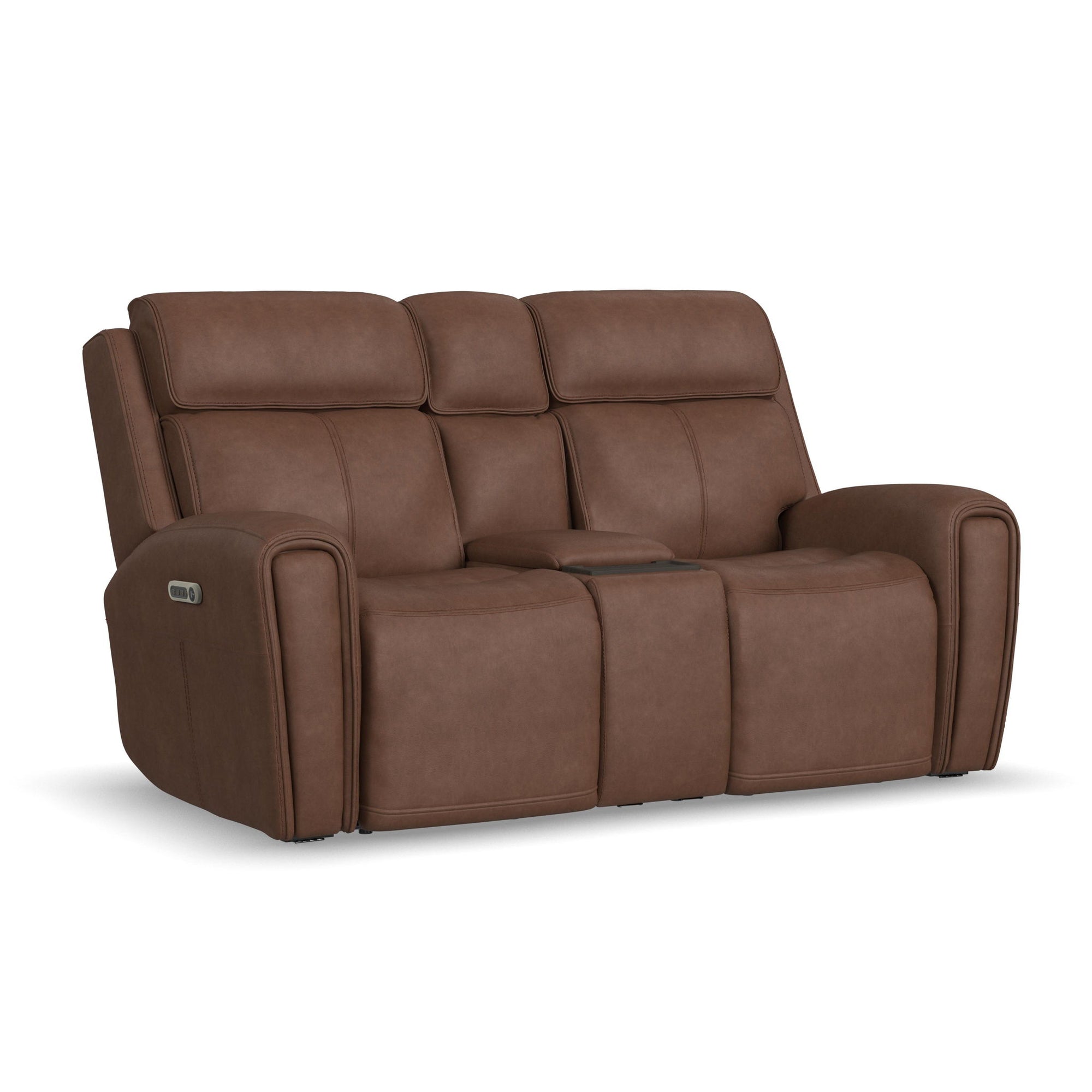 Warren - Power Reclining Loveseat With Console, Power Headrest &amp; Lumbar - Dark Brown
