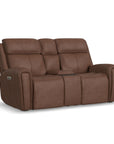 Warren - Power Reclining Loveseat With Console, Power Headrest & Lumbar - Dark Brown