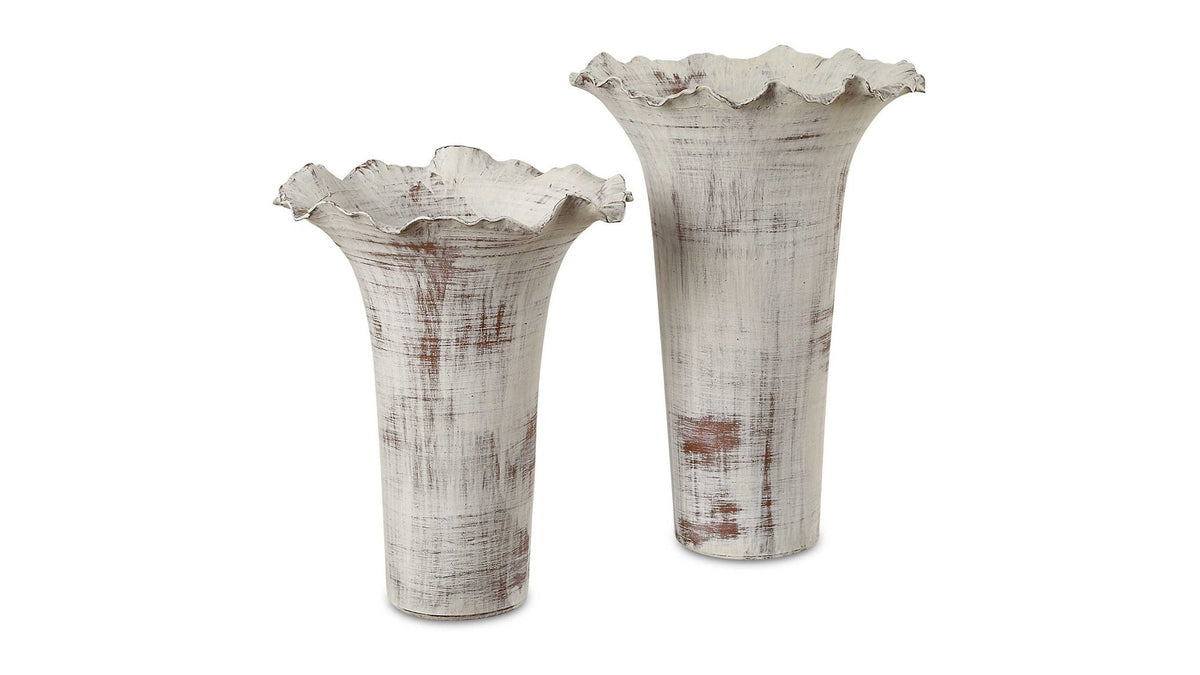 Ruffled Petal - White Vases Set of 2
