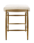 Karleen - Plush Small Brass Bench - White