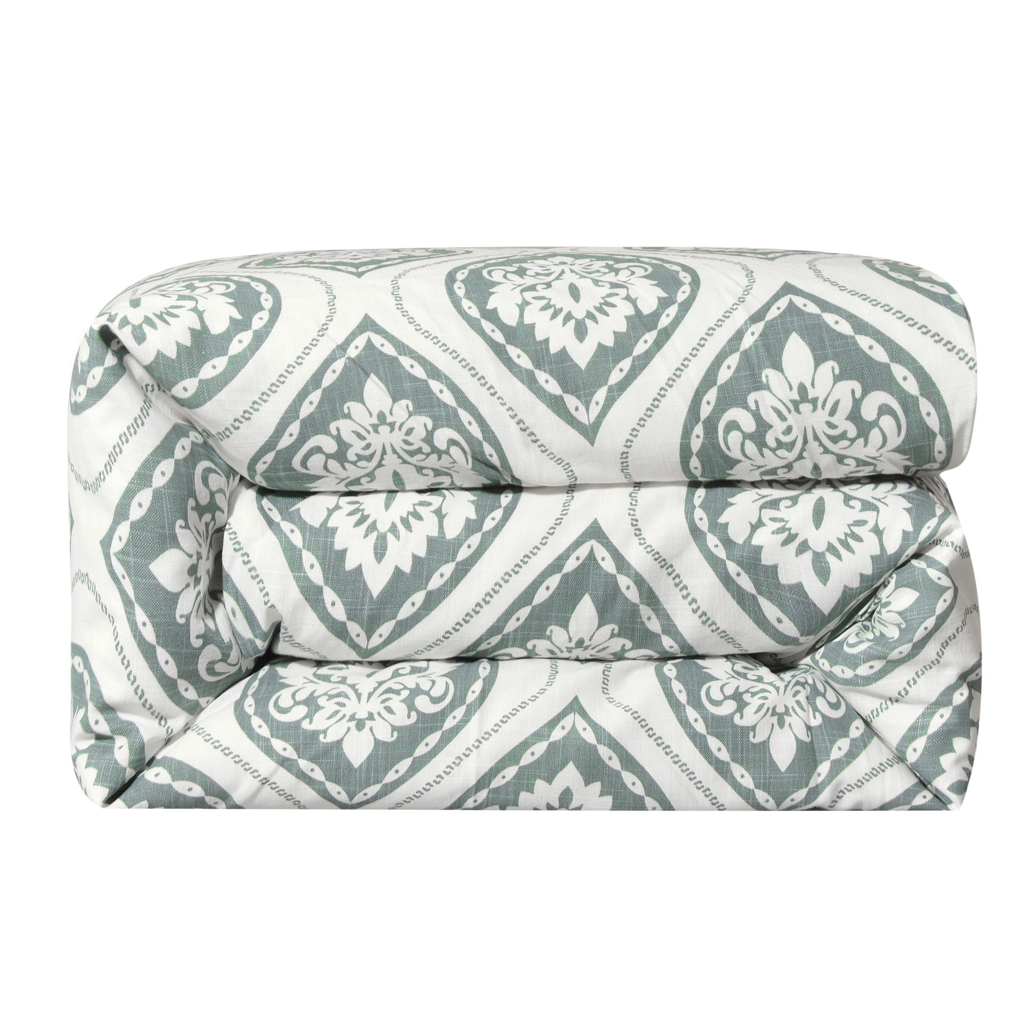 Belmont - Queen Duvet Cover - Green / White
