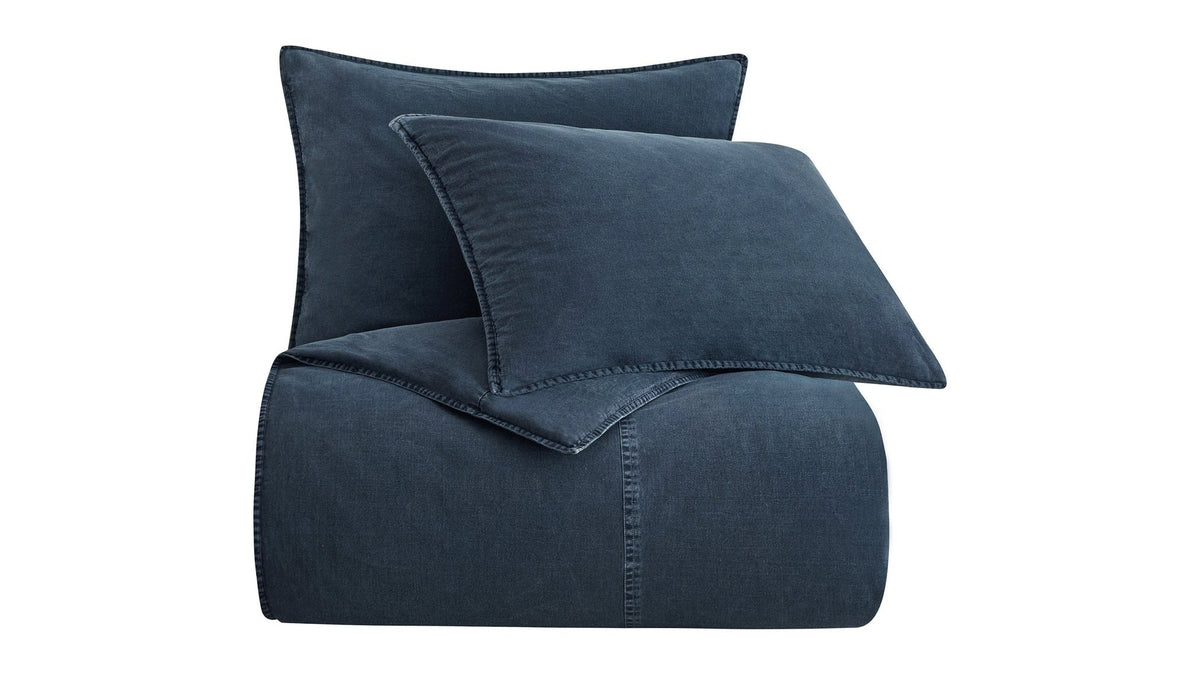 Cotton Canvas - Queen Stonewashed Duvet Cover Set Set of 3 - Denim