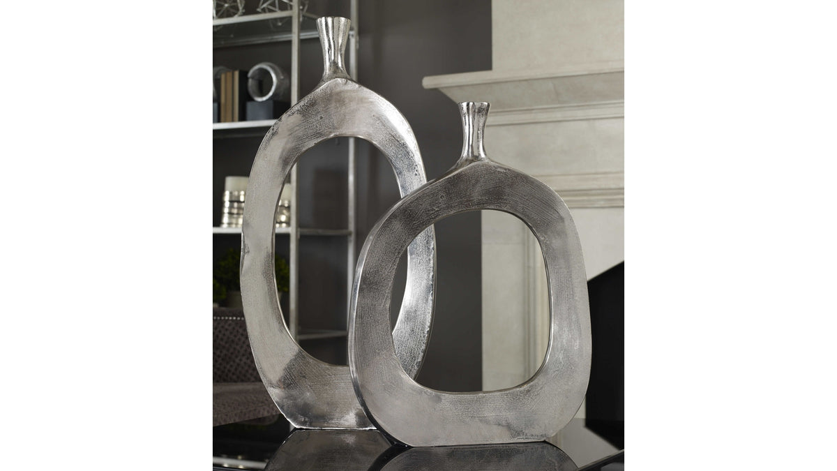 Cierra - Aluminum Vases Set of 2 - Silver
