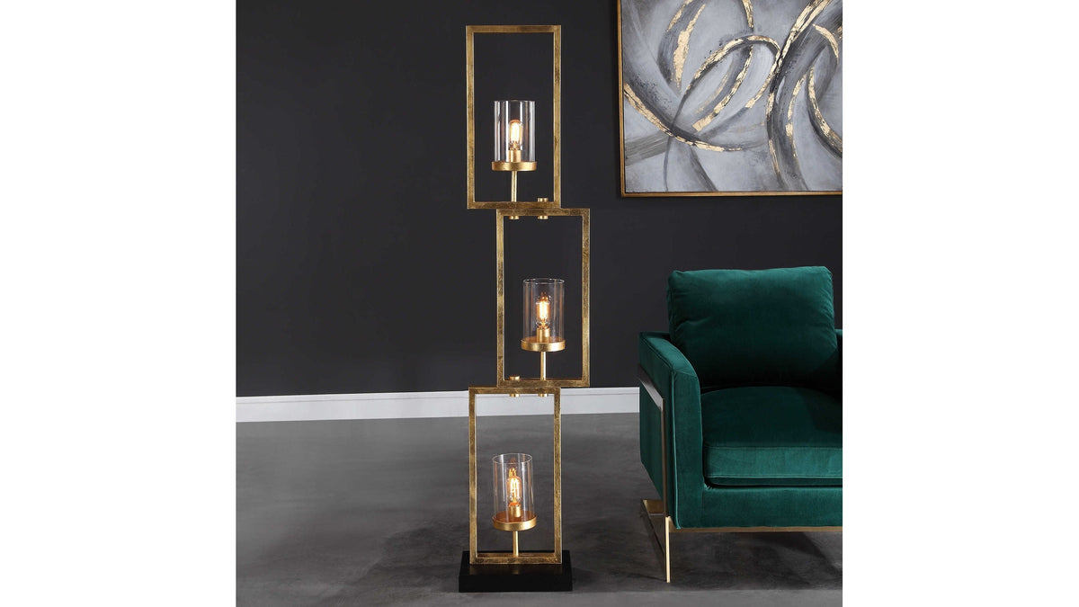 Cielo - Staggered Rectangles Floor Lamp - Gold