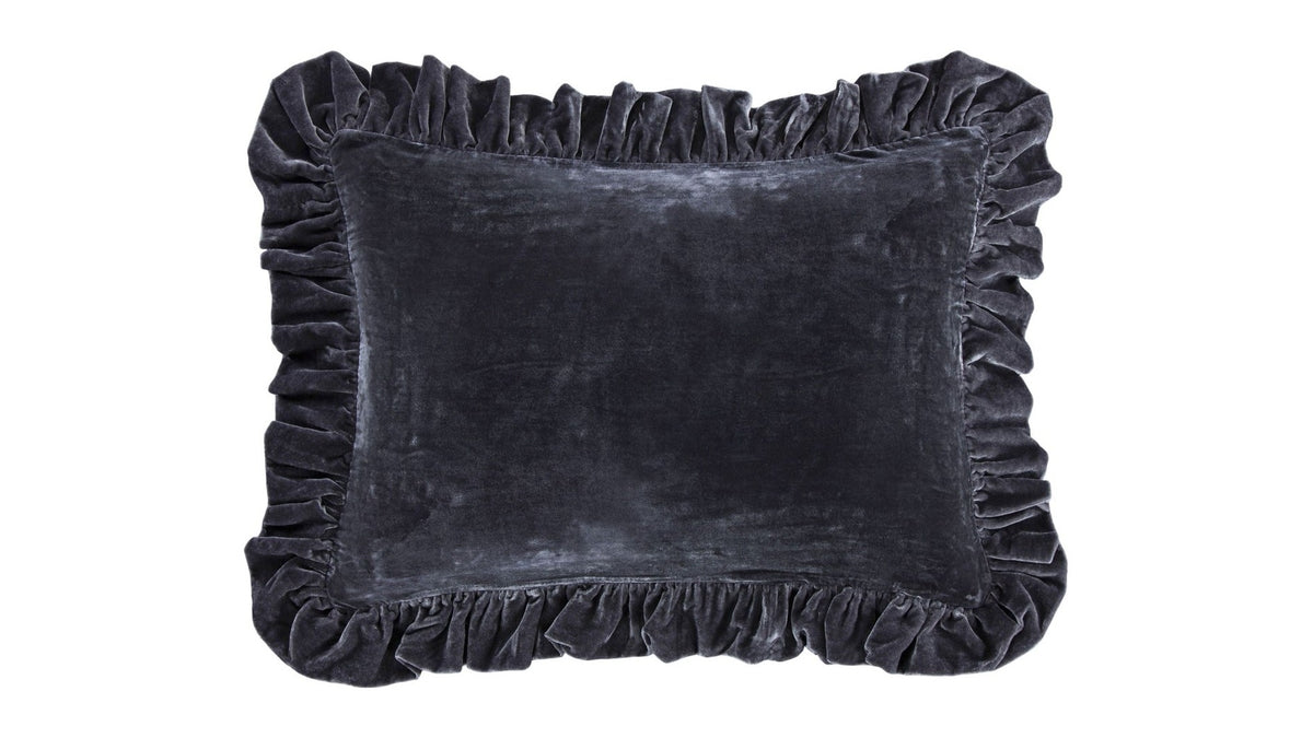 Stella - Faux Silk Velvet Ruffled Dutch Euro Pillow - Dark Slate